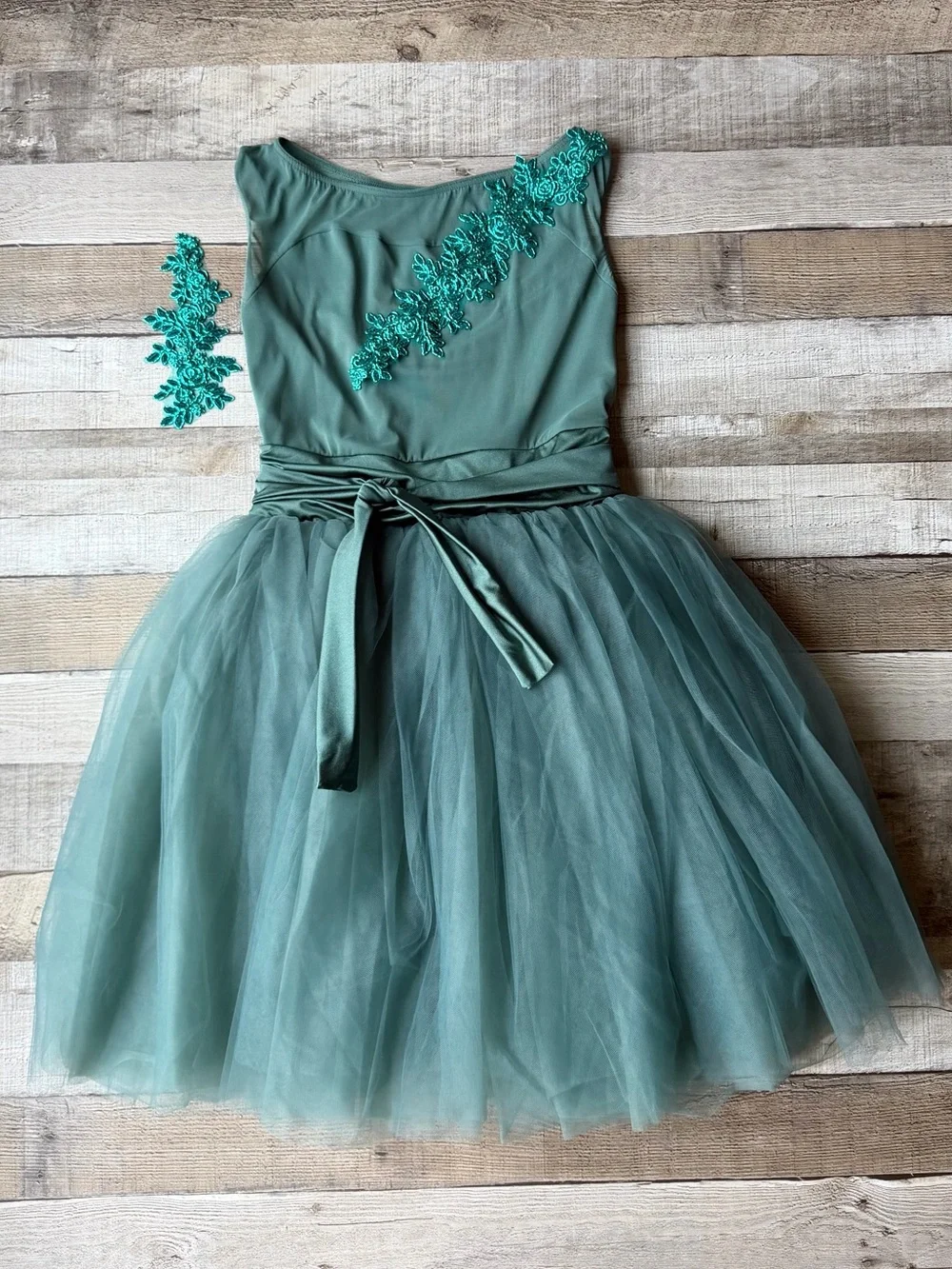 Weissman Girls XL Teal Green Floral Tulle Ballet Dance Costume Dress